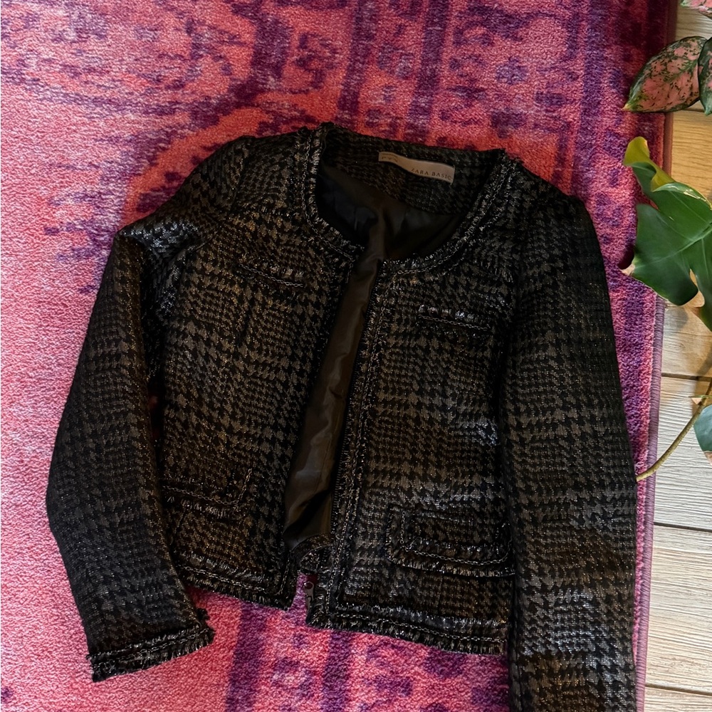 Zara Black & Silver Tweed Blazer – Holiday Statement Jacket